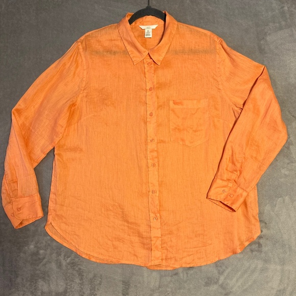Women's H&M 100% Linen Button-Down Shirt Coral Orange Size Large - Picture 1 of 7